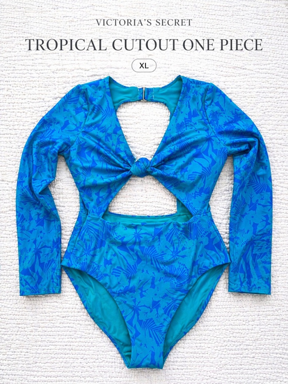 Victoria’s Secret Blue Tropical Cutout One Piece Swimsuit XL NWT